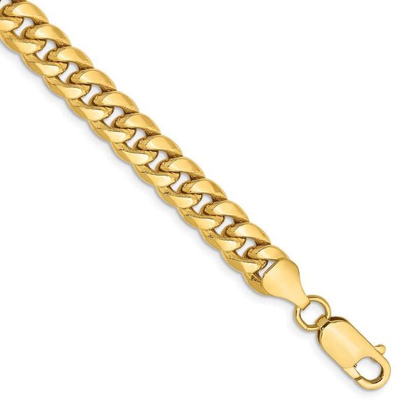 6.75mm 14k Yellow Gold Cuban Curb Chain Bracelet 7 Inch